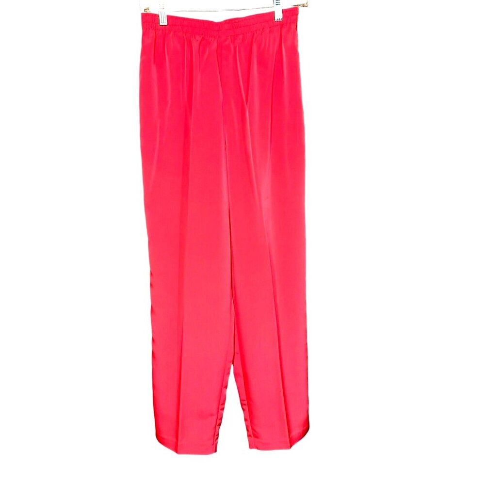 VTG Maggie Sweet Rosy Satin Pull-On Pants S  Y2K Retro Silky Quiet Luxury Look